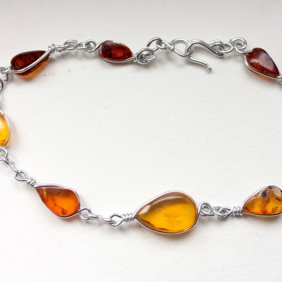 Vintage genuine amber gemstone necklace and bracelet wired set collier bracelet - Picture 8 of 13